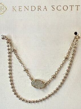 Kendra Scott gold Double-Layer Druzy Necklace with Beaded Chain